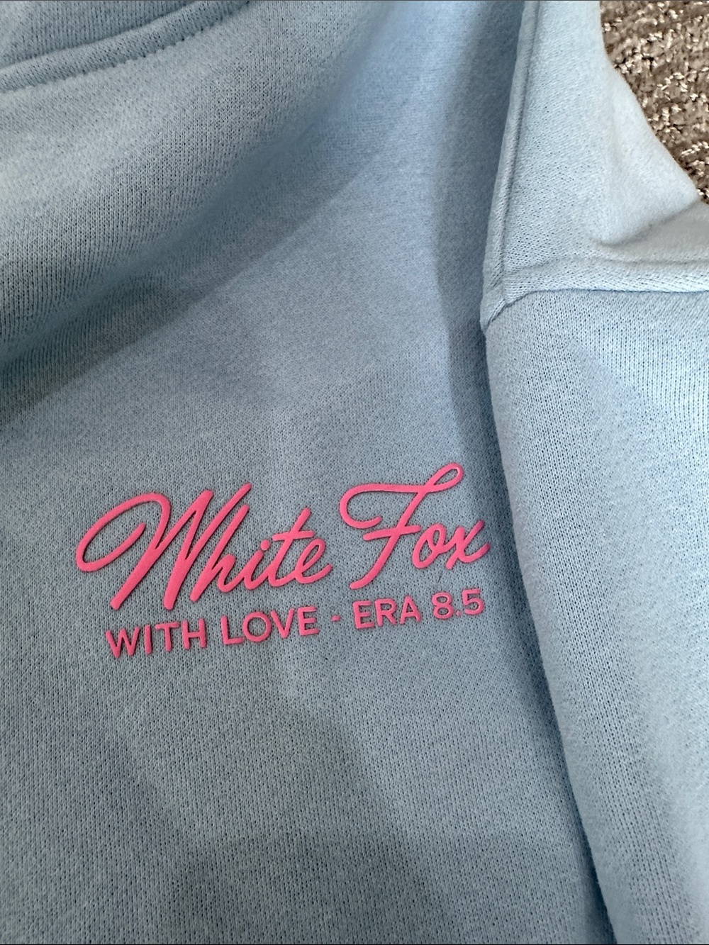 White Fox Light Blue Hoodie with Pink Script Logo - Picture 3 of 5